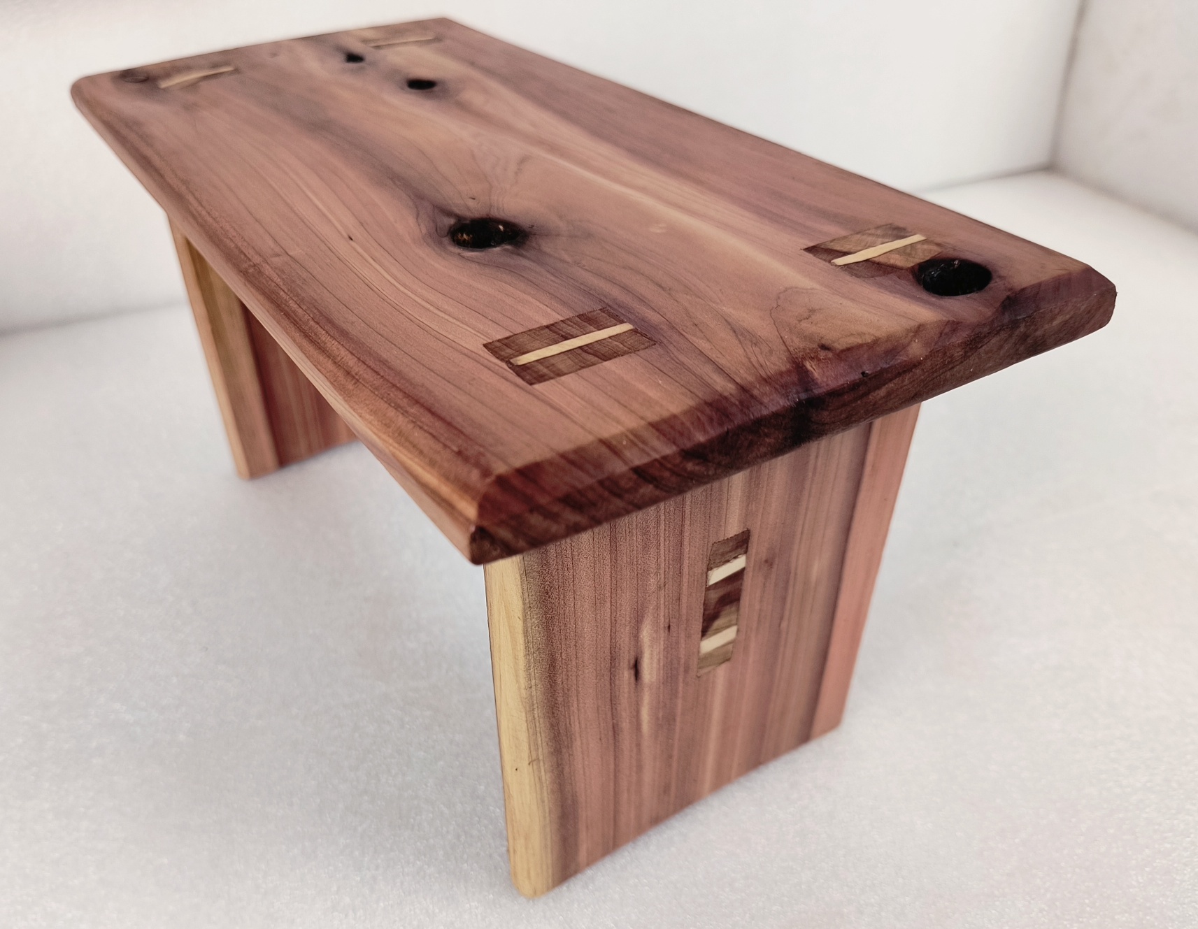 Dark academia library bench stool: artisanal cedar wood plant display for scholarly windows