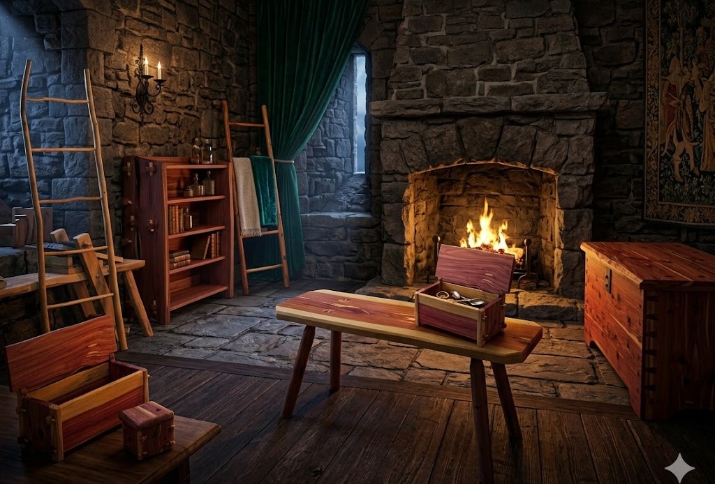 a moody castlecore sitting room